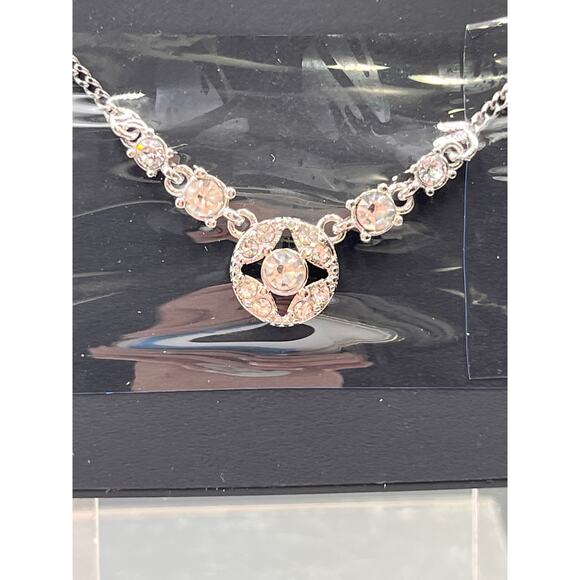 Givenchy Silver Tone Clear Sparkly Round Rhinestone Necklace New - Picture 2 of 6